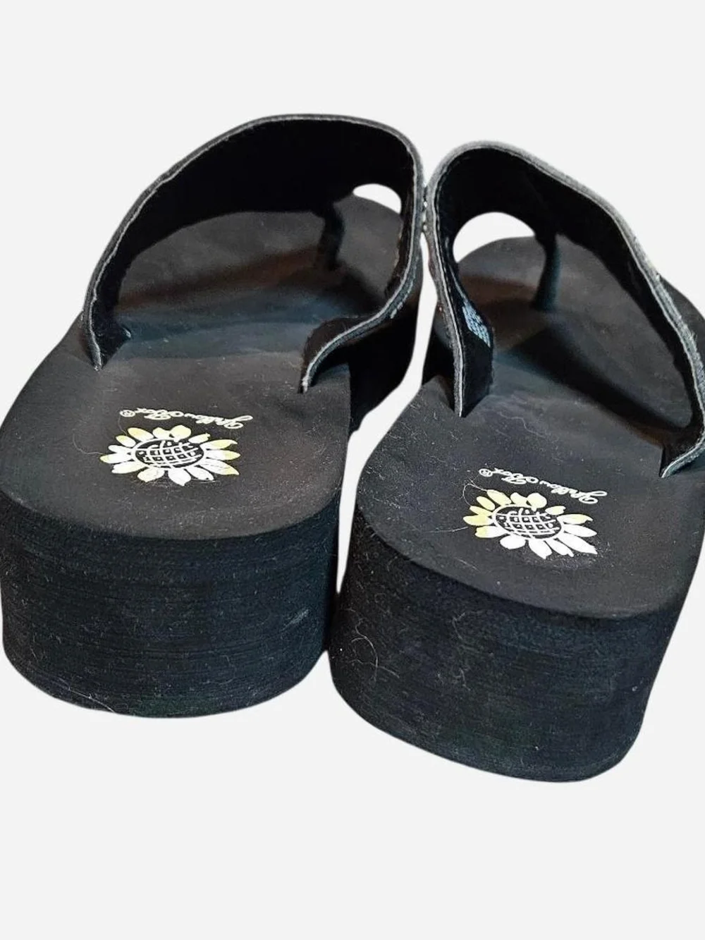 Y2K Style Platform Yellow Box Black Multistone Jeweled Thong Sandals Size 9 - Picture 5 of 8